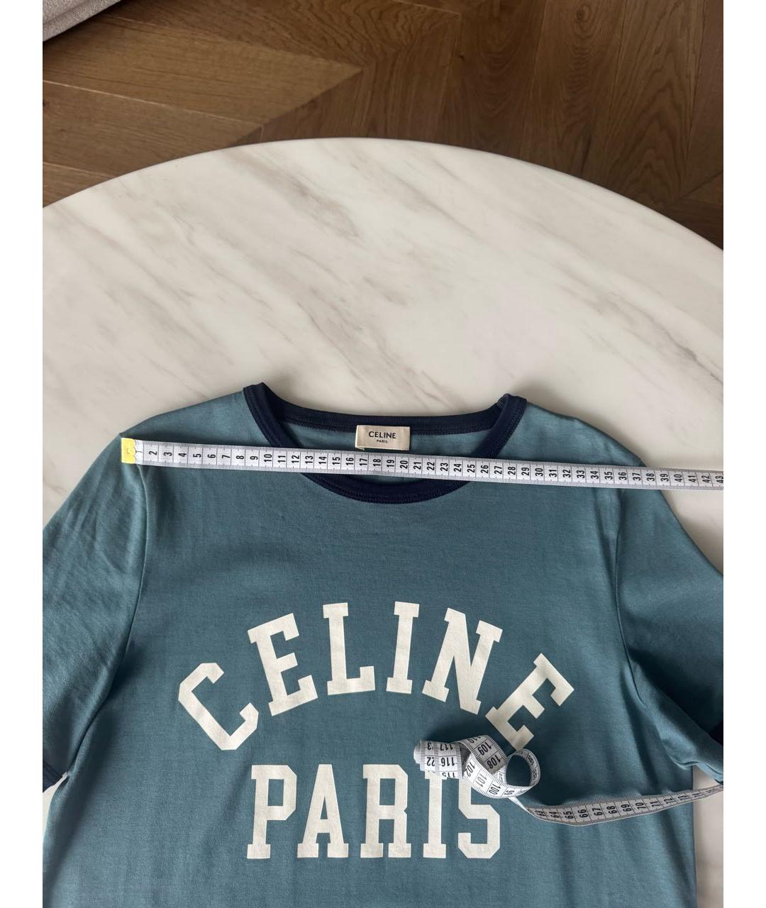 CELINE Бирюзовая хлопковая футболка, фото 3