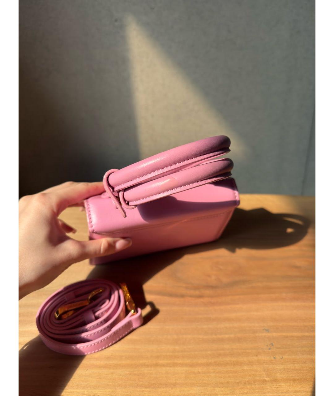 JACQUEMUS Розовая кожаная сумка с короткими ручками, фото 3