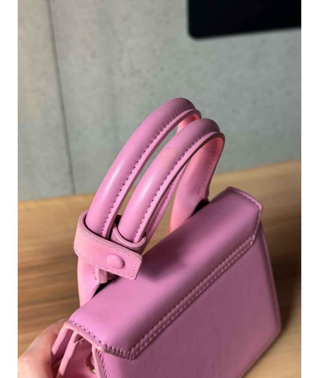 JACQUEMUS Розовая кожаная сумка с короткими ручками, фото 5