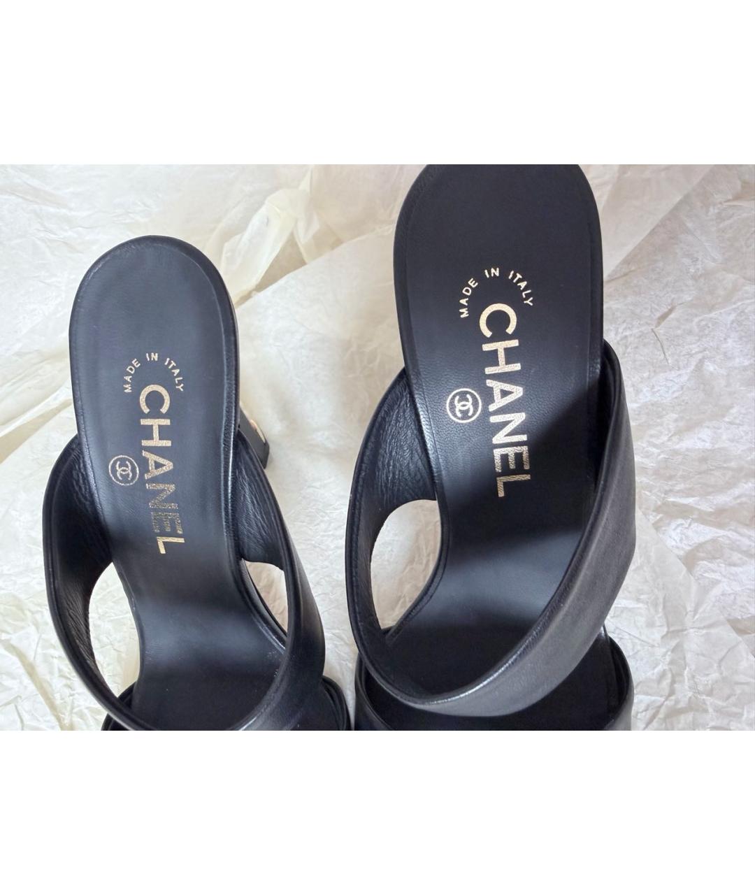 CHANEL Черные кожаные босоножки, фото 3