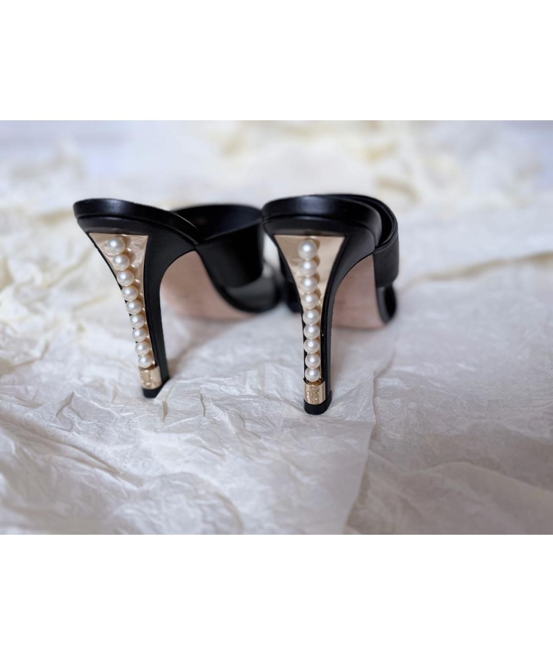 CHANEL Черные кожаные босоножки, фото 4