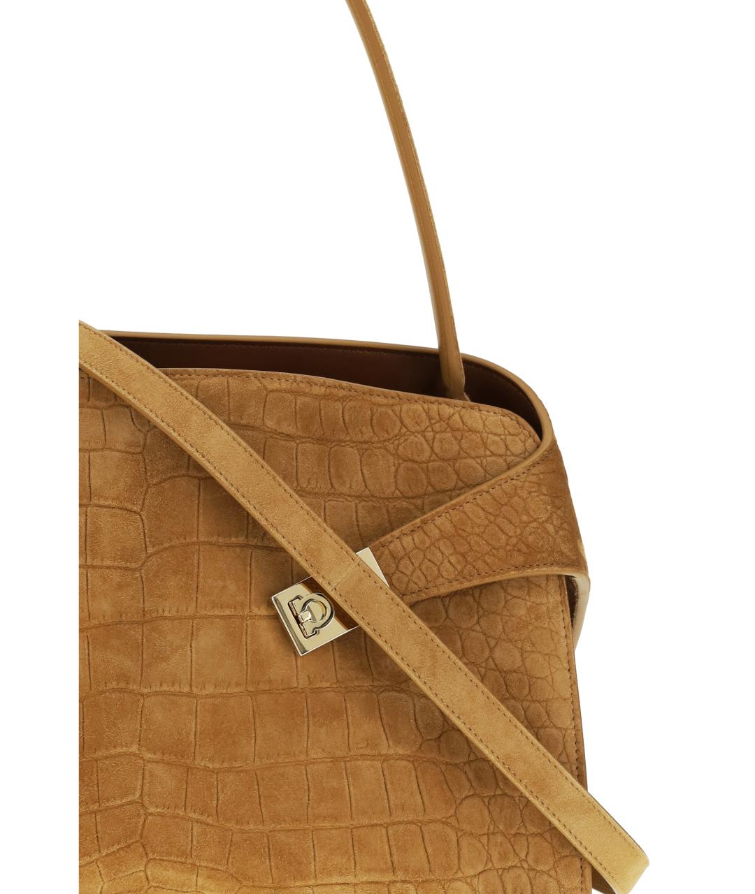 FERRAGAMO Бежевая замшевая сумка через плечо, фото 4