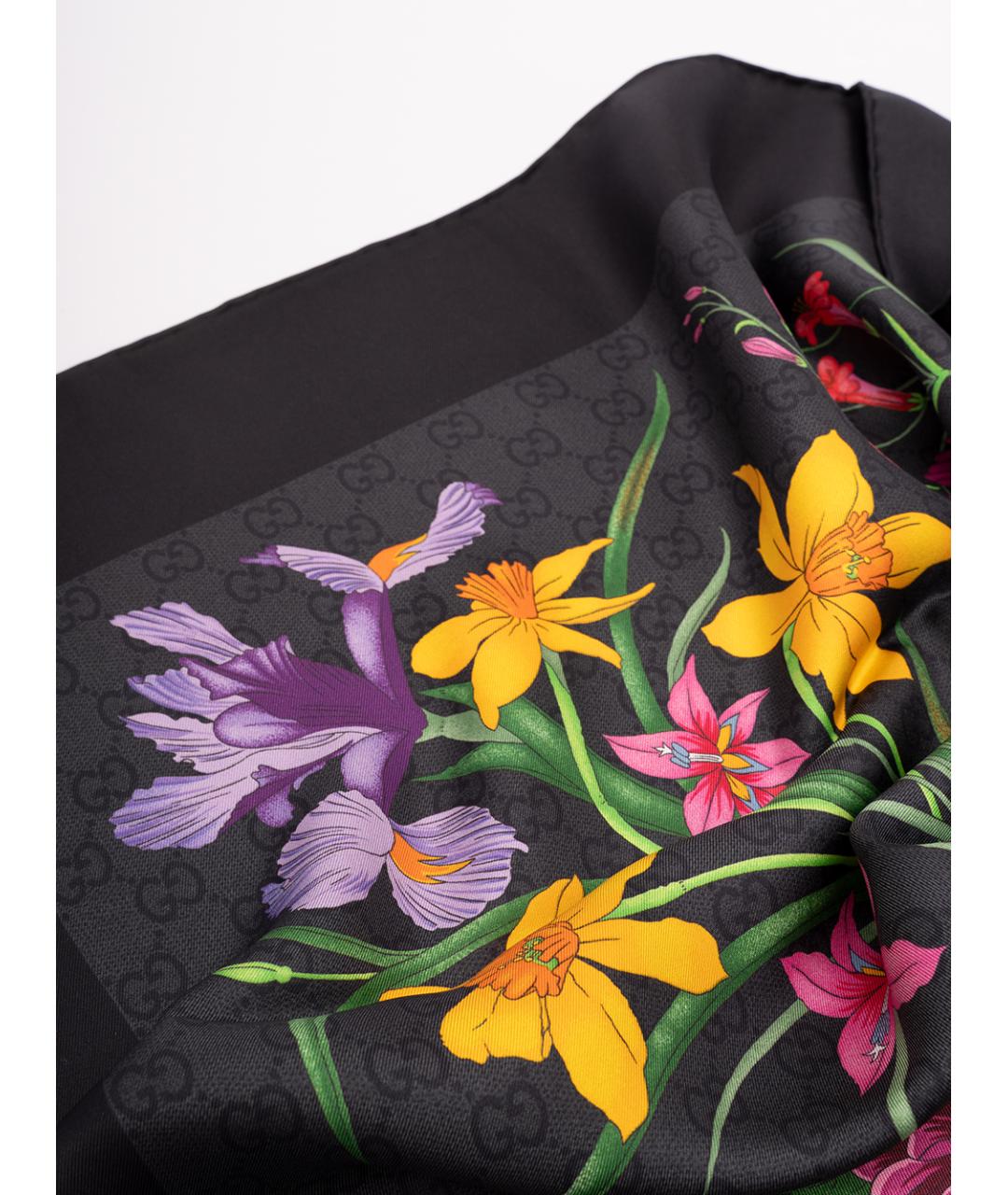 GUCCI Черный шелковый шарф, фото 5