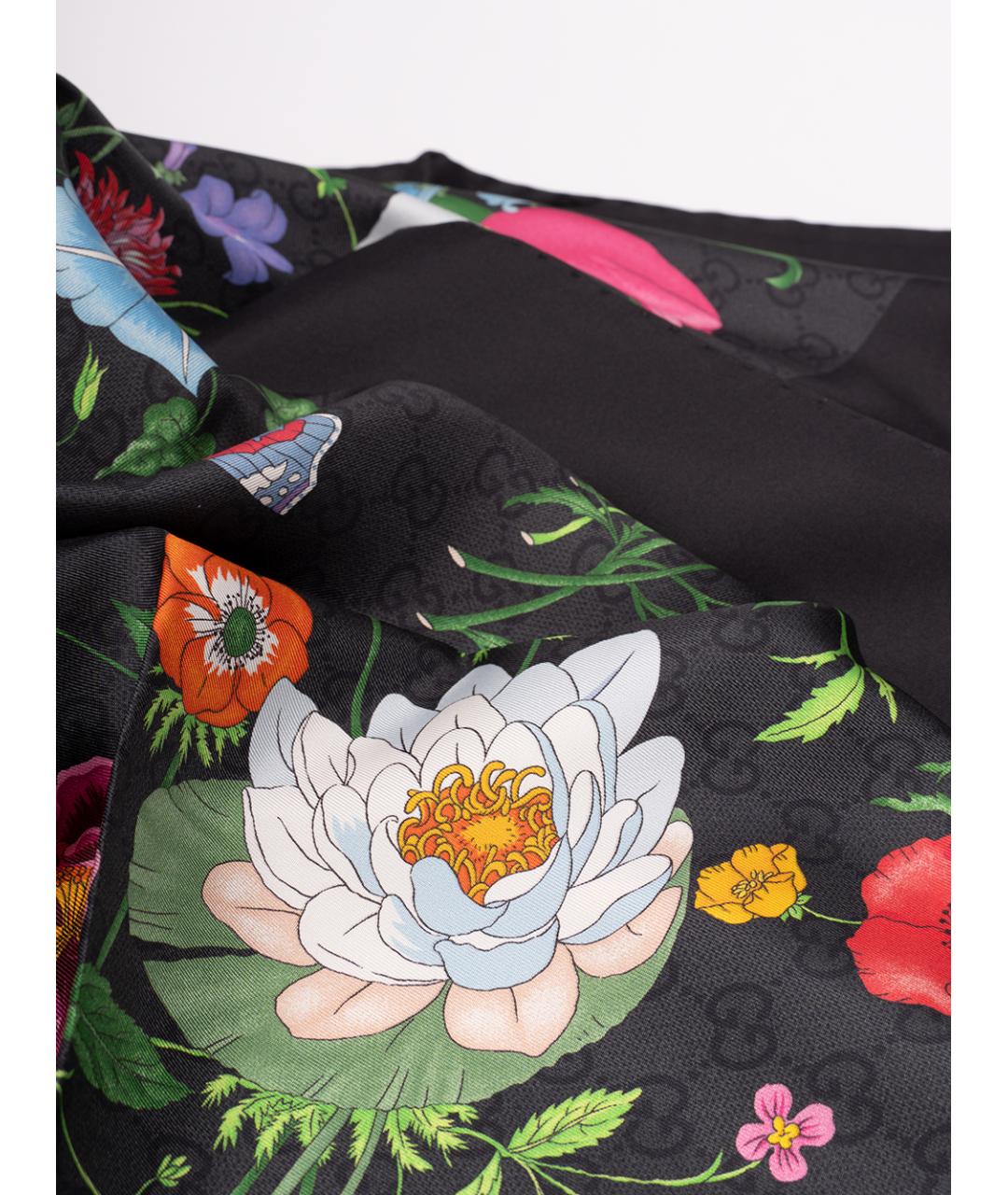 GUCCI Черный шелковый шарф, фото 4