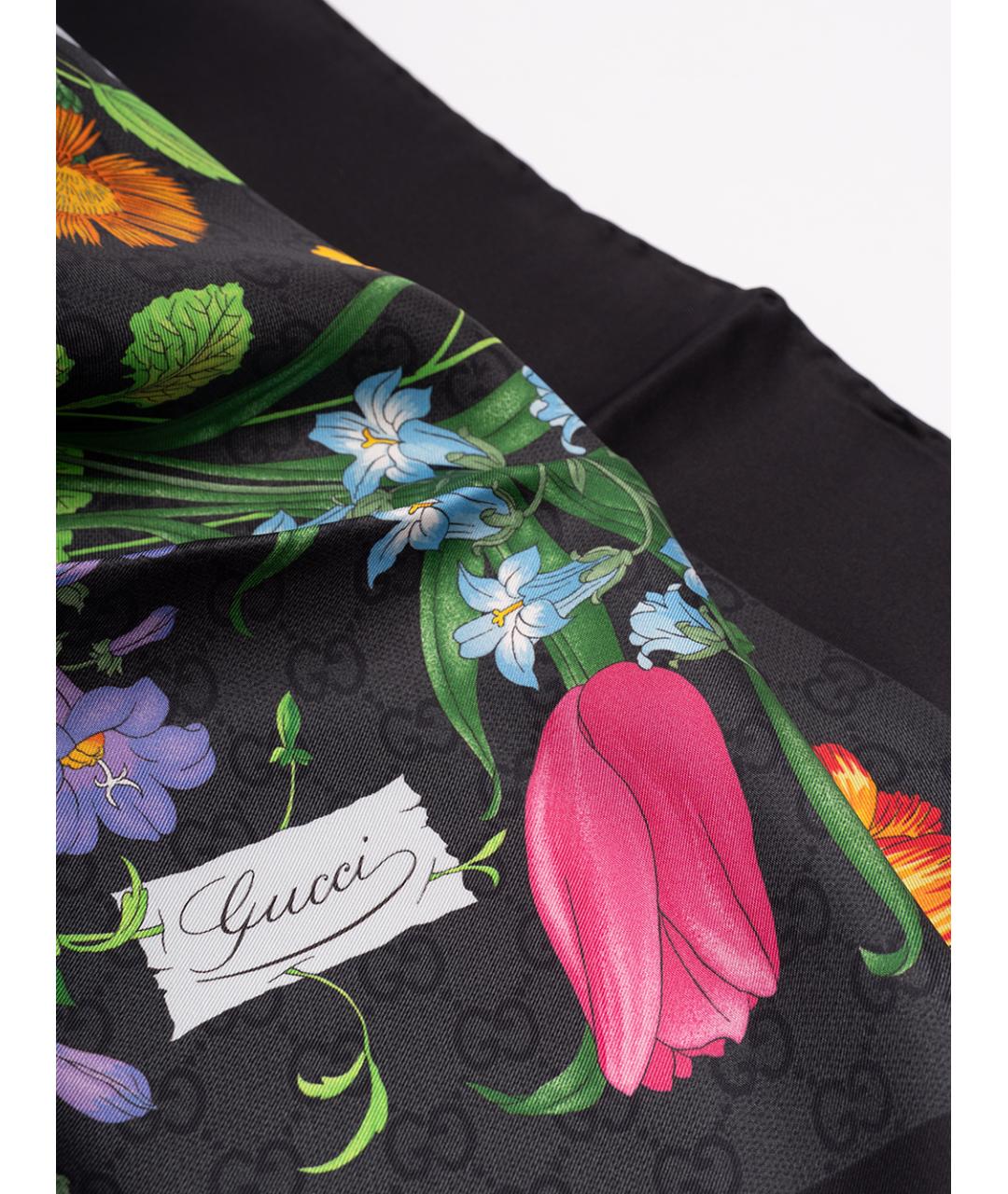 GUCCI Черный шелковый шарф, фото 3