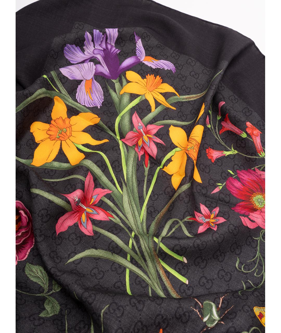 GUCCI Черный шелковый шарф, фото 5