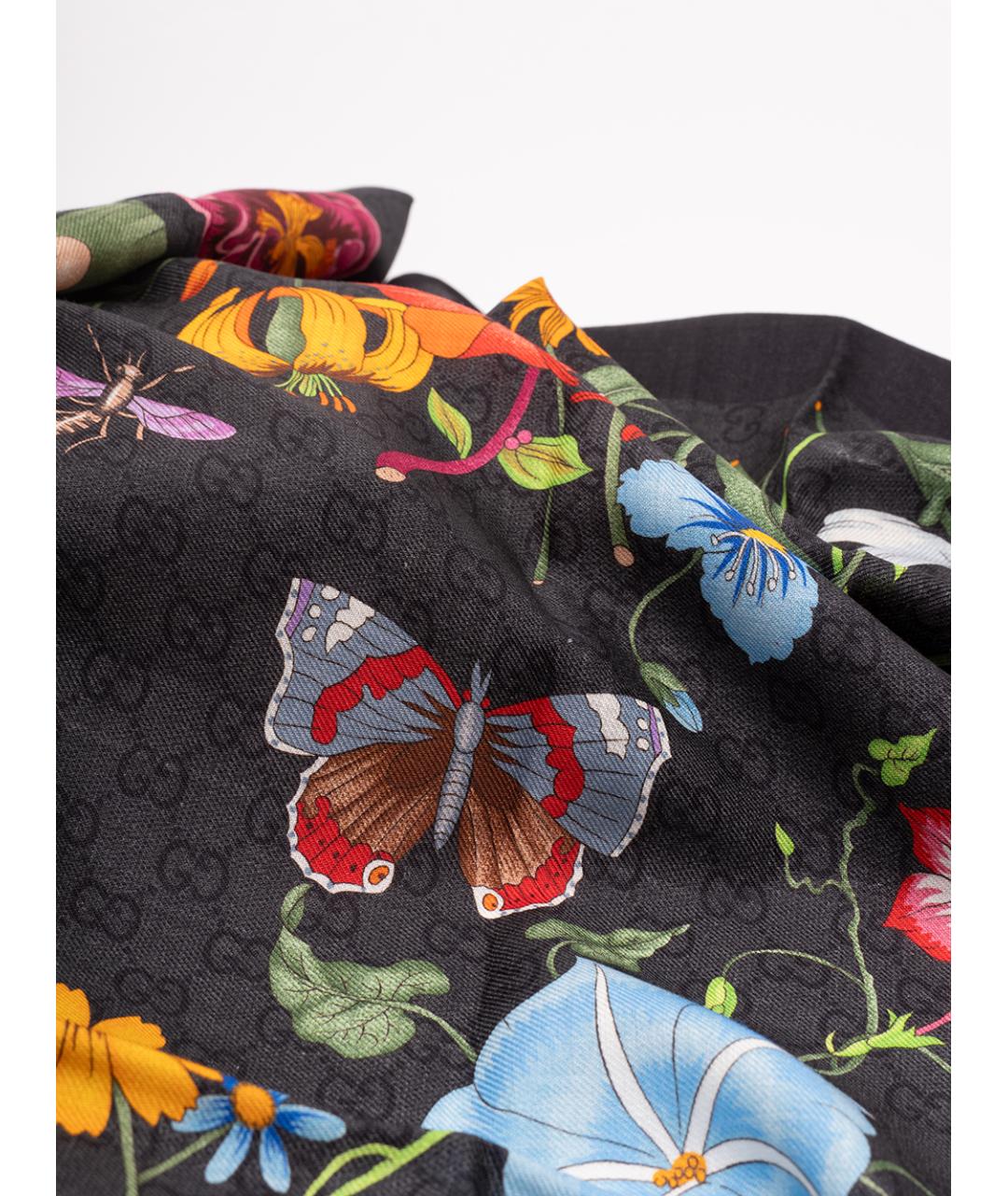GUCCI Черный шелковый шарф, фото 4