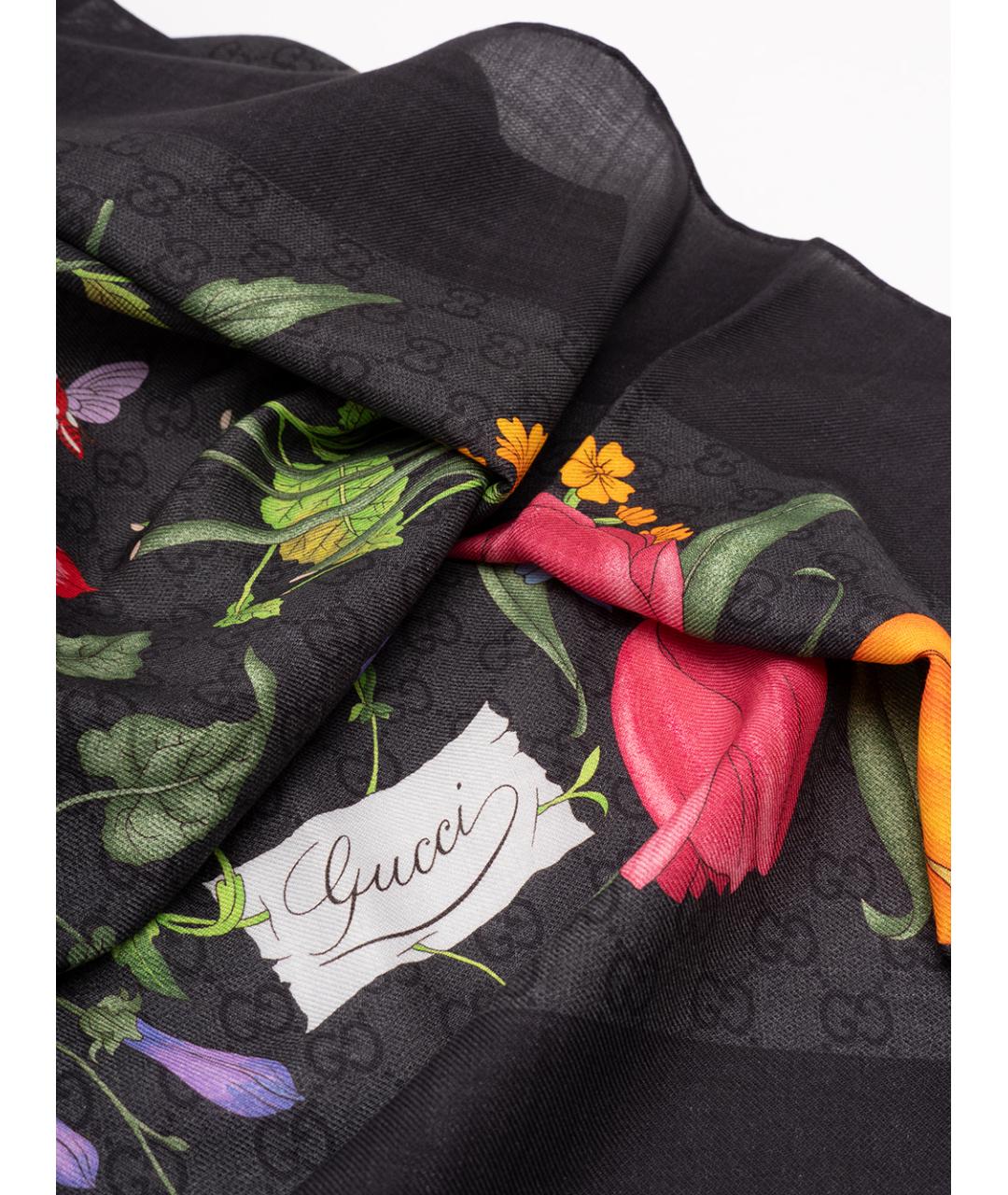 GUCCI Черный шелковый шарф, фото 3