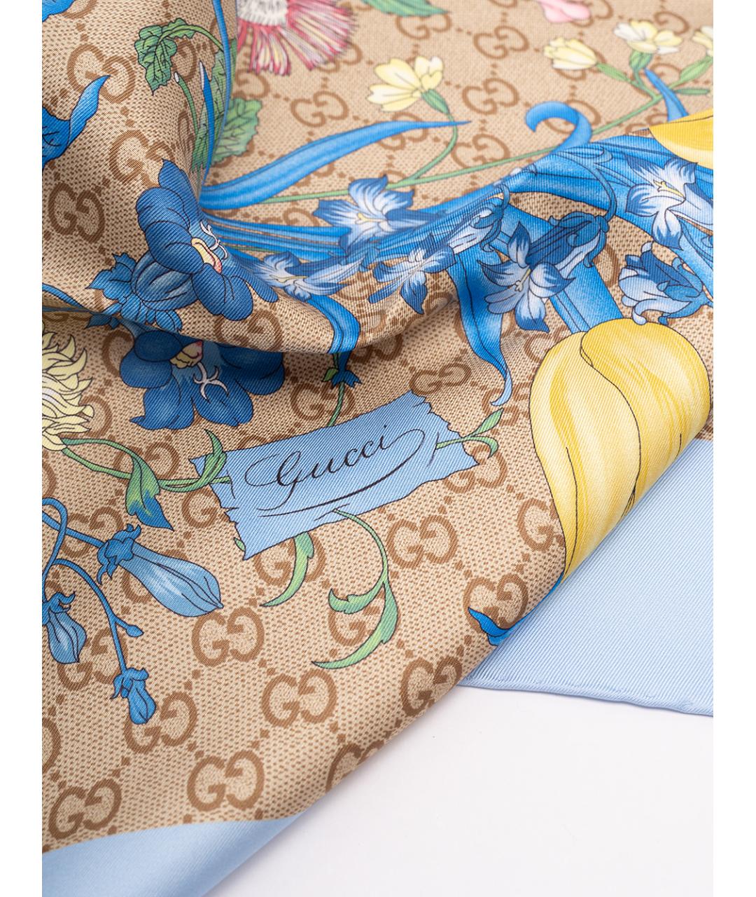GUCCI Синий шелковый шарф, фото 4