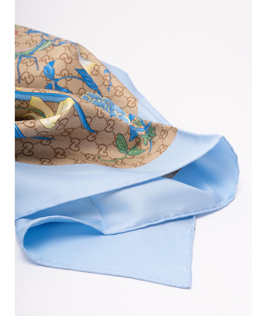GUCCI Синий шелковый шарф, фото 3