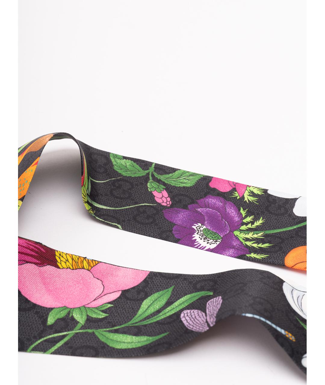GUCCI Черный шелковый шарф, фото 3