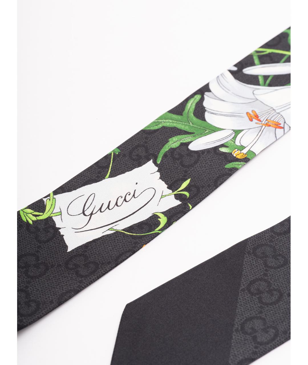 GUCCI Черный шелковый шарф, фото 2