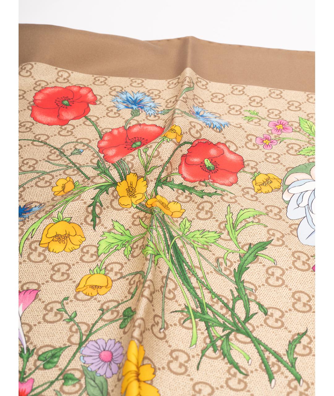GUCCI Коричневый шелковый шарф, фото 4