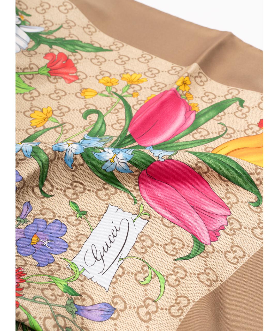 GUCCI Коричневый шелковый шарф, фото 3