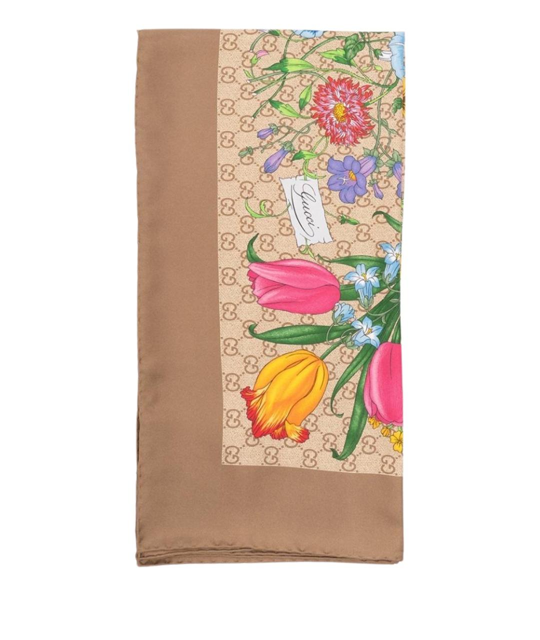 GUCCI Коричневый шелковый шарф, фото 1