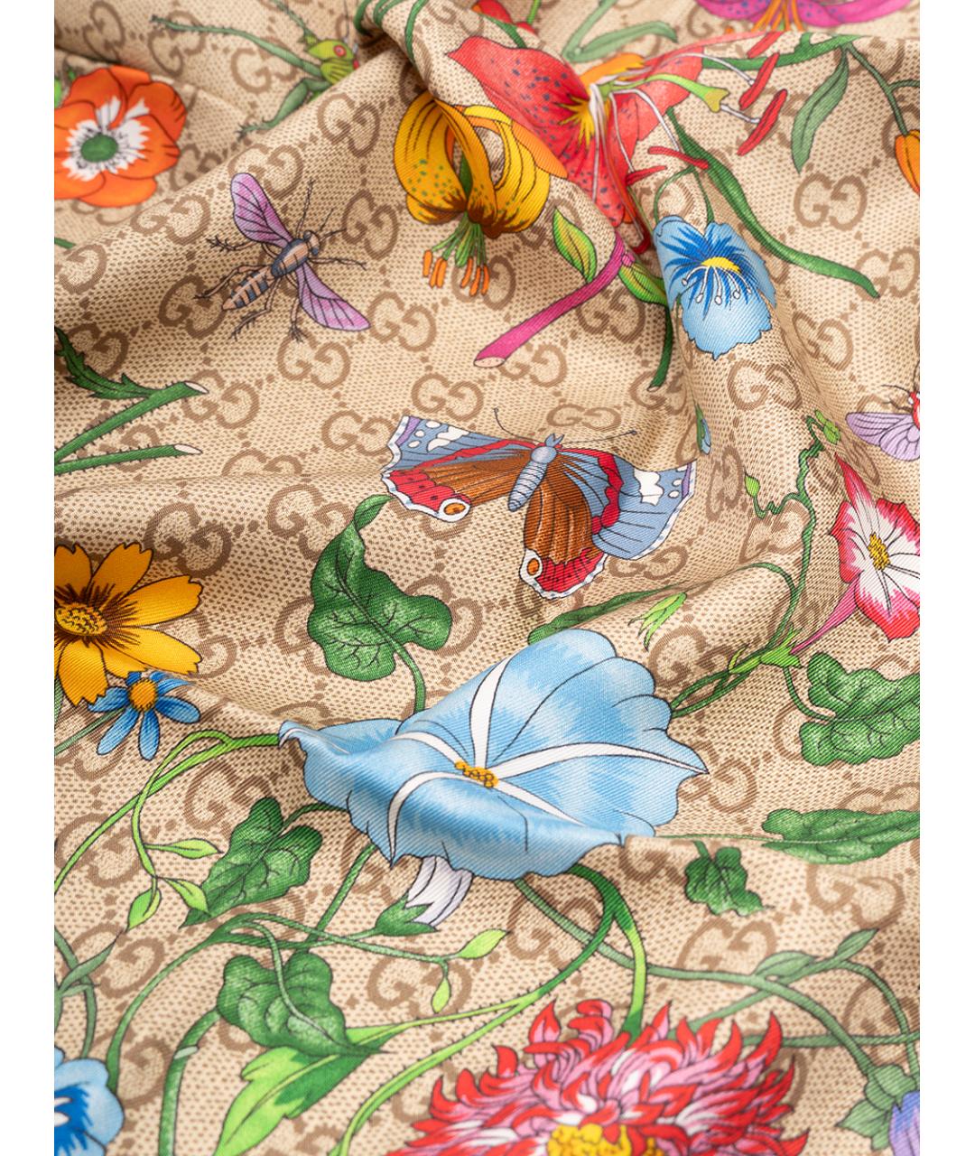 GUCCI Коричневый шелковый шарф, фото 5