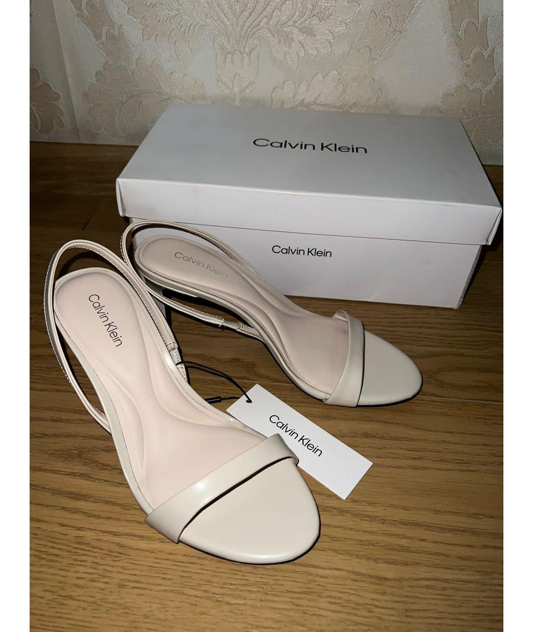 CALVIN KLEIN Бежевые кожаные босоножки, фото 3