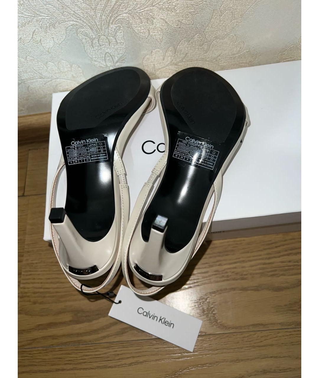 CALVIN KLEIN Бежевые кожаные босоножки, фото 5