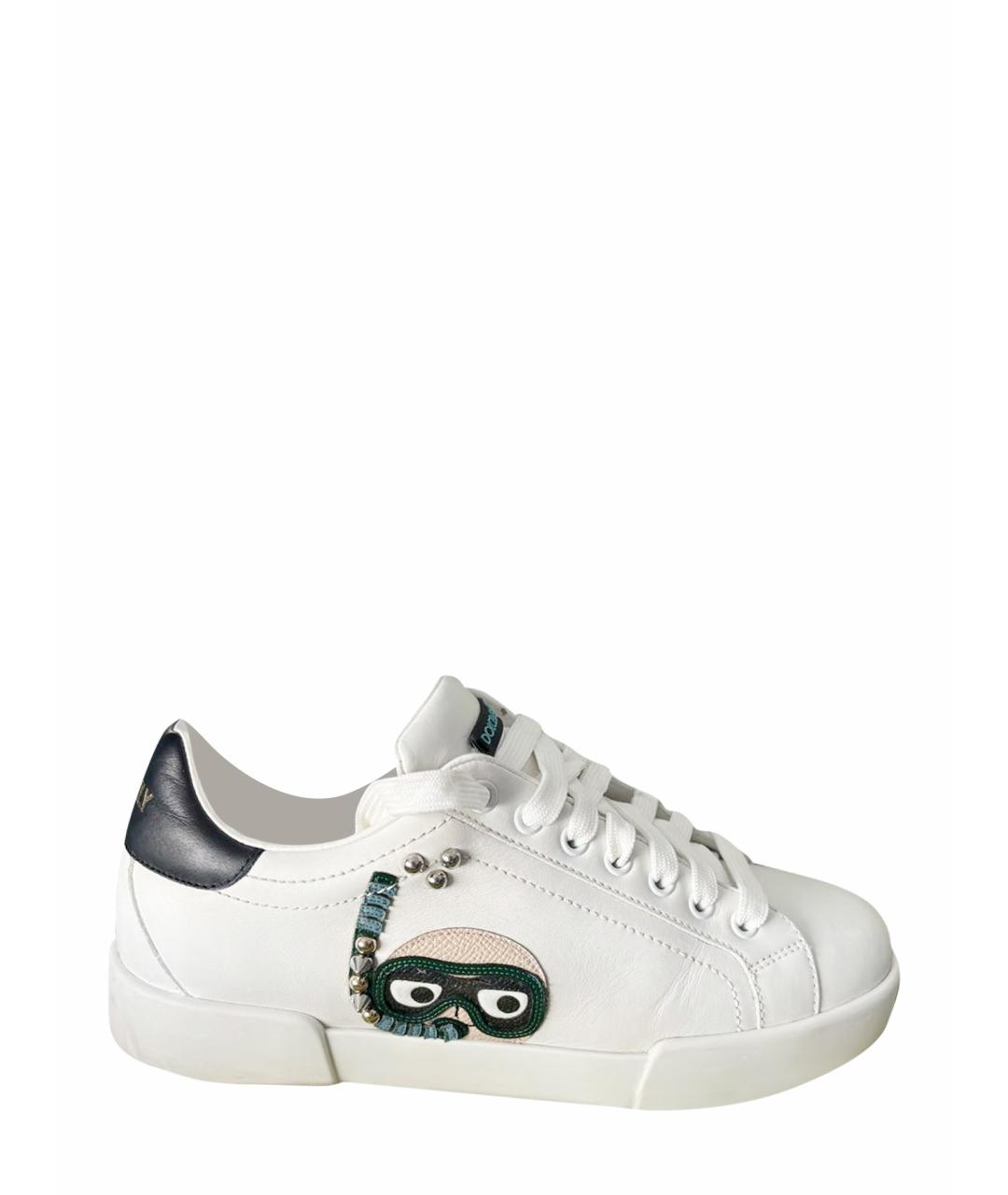 DOLCE&GABBANA Белые кожаные кеды, фото 1