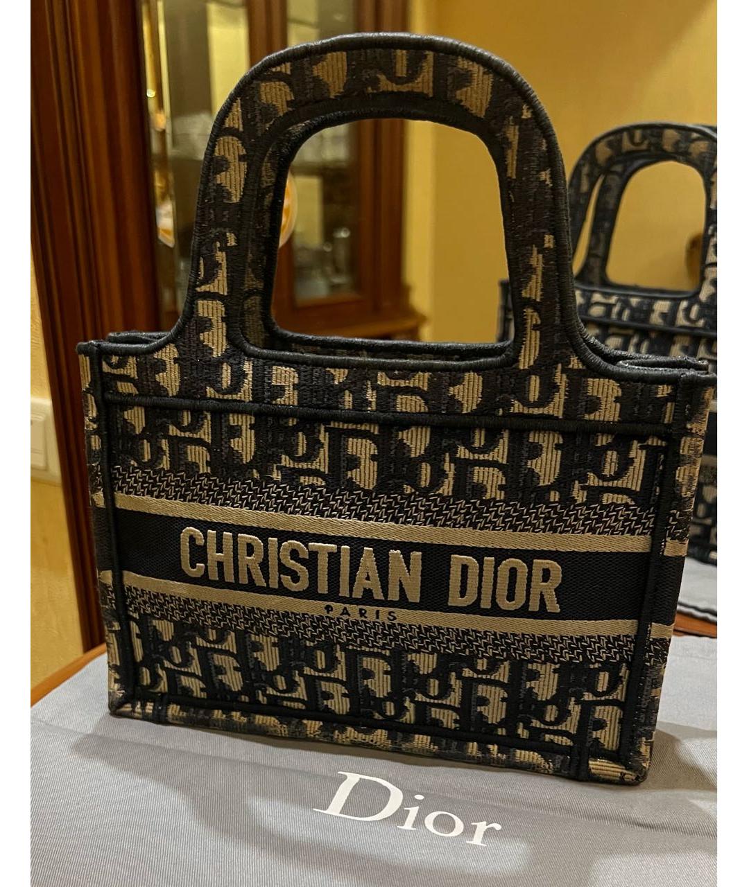 CHRISTIAN DIOR Темно-синяя жаккардовая сумка тоут, фото 5