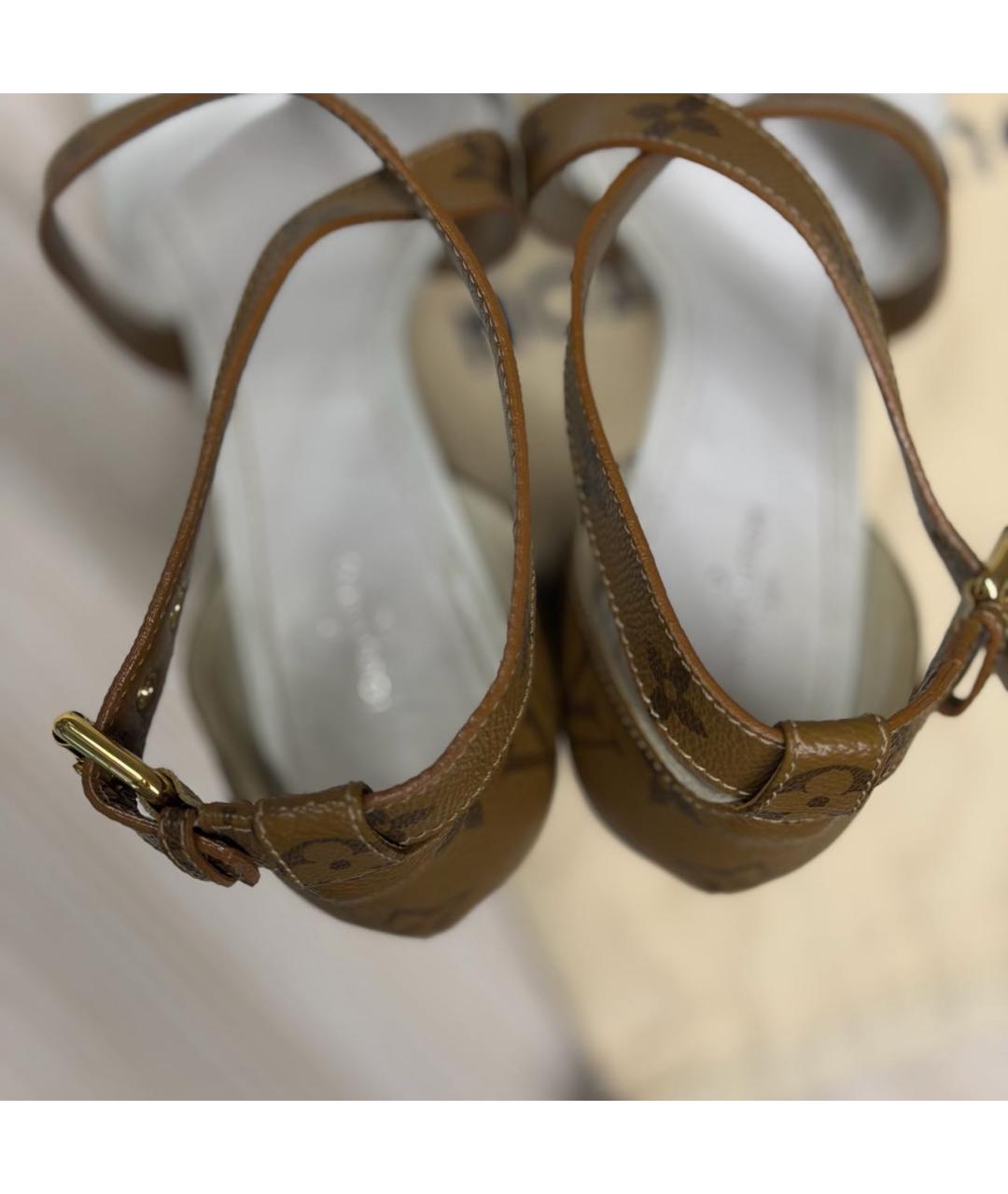 LOUIS VUITTON Бежевые кожаные босоножки, фото 4