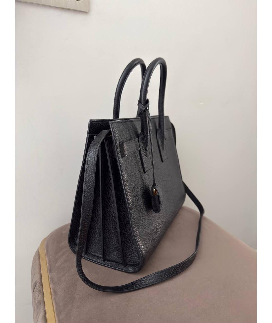 SAINT LAURENT Черная кожаная сумка с короткими ручками, фото 3