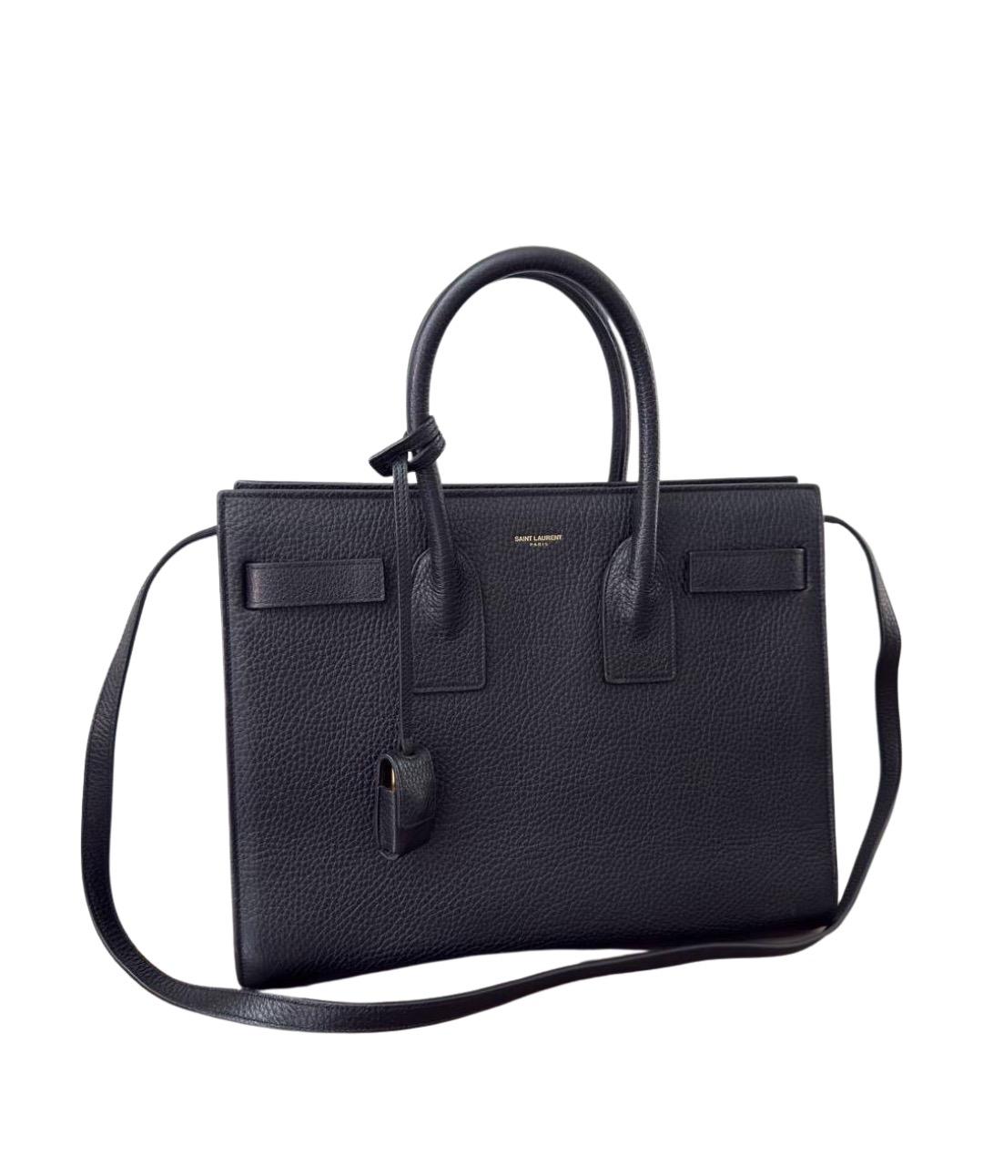 SAINT LAURENT Черная кожаная сумка с короткими ручками, фото 1