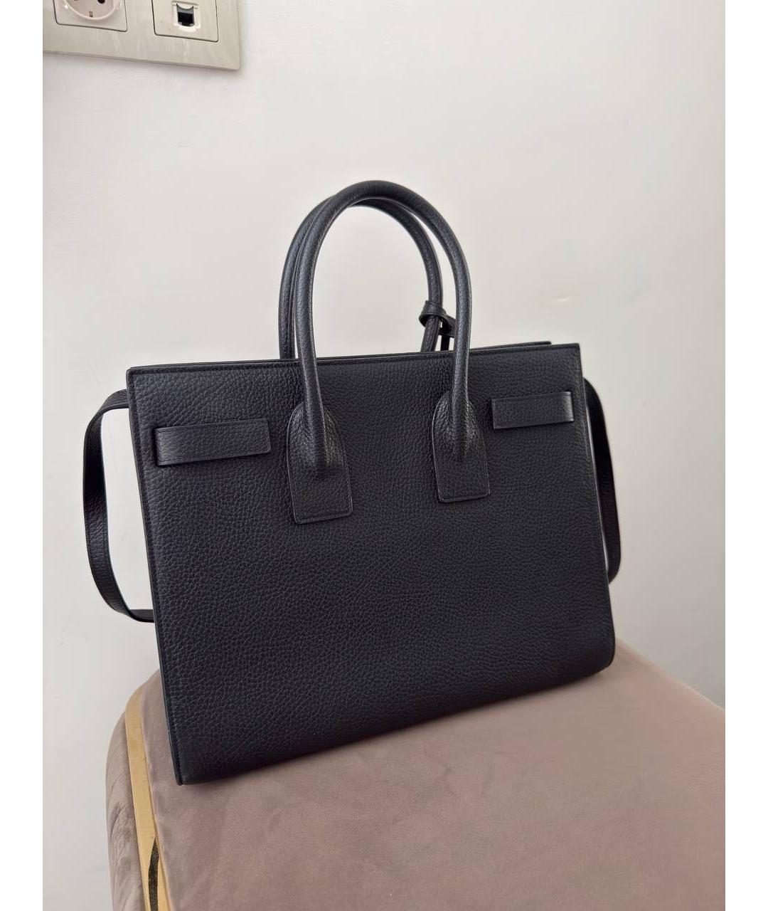 SAINT LAURENT Черная кожаная сумка с короткими ручками, фото 2