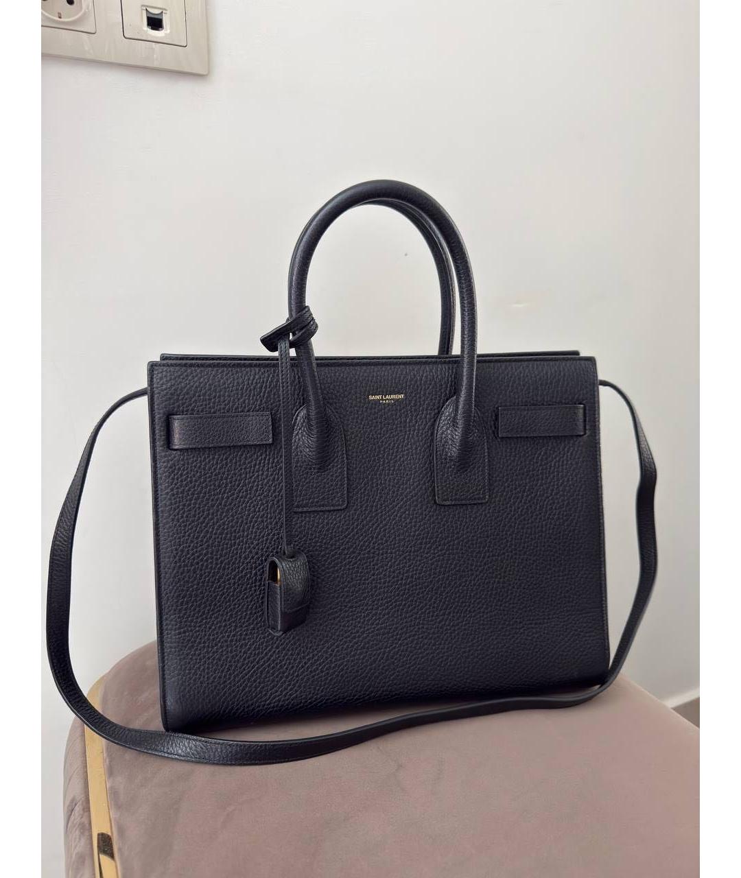 SAINT LAURENT Черная кожаная сумка с короткими ручками, фото 7