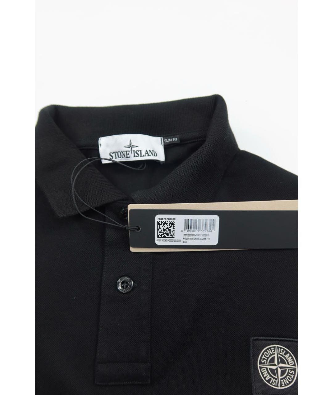 STONE ISLAND Черное хлопковое поло с коротким рукавом, фото 5