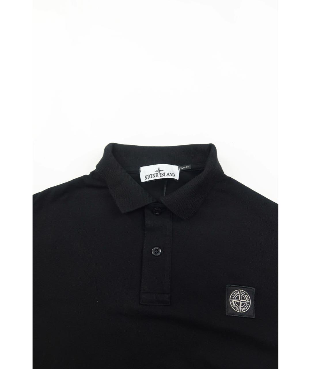 STONE ISLAND Черное хлопковое поло с коротким рукавом, фото 4