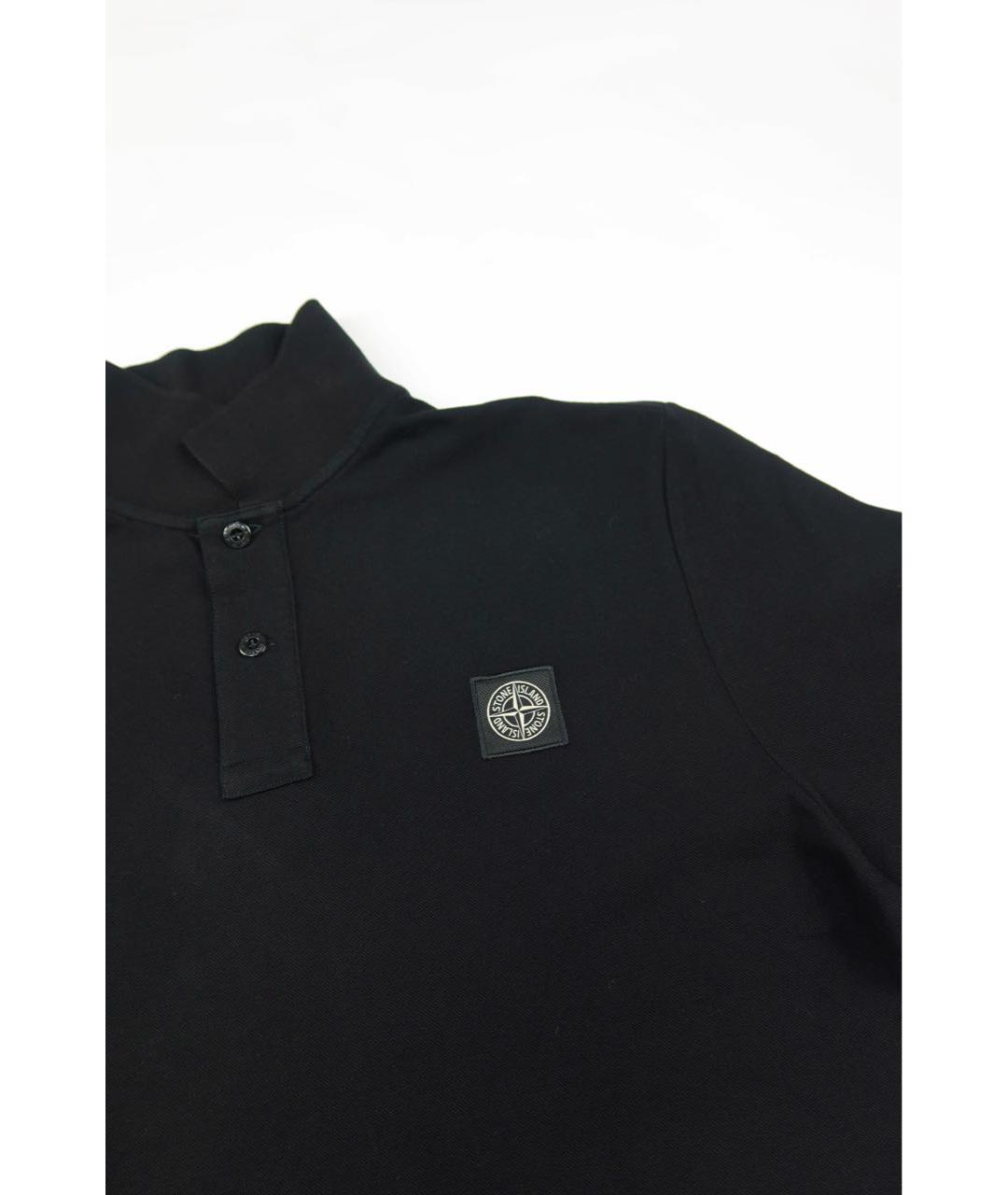 STONE ISLAND Черное хлопковое поло с коротким рукавом, фото 2