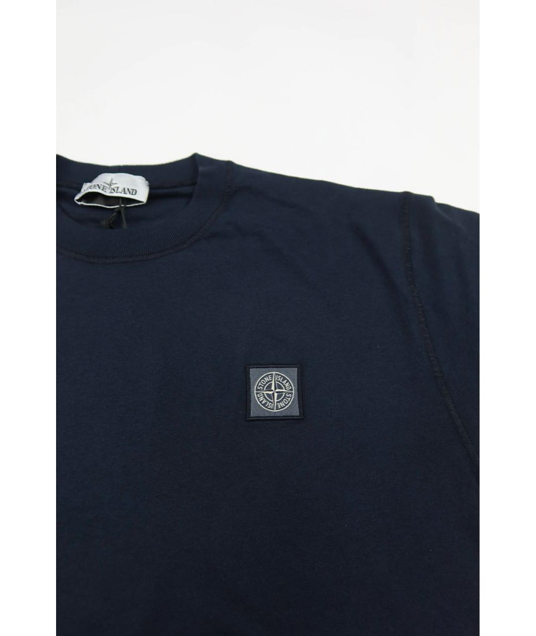 STONE ISLAND Темно-синяя хлопковая футболка, фото 2