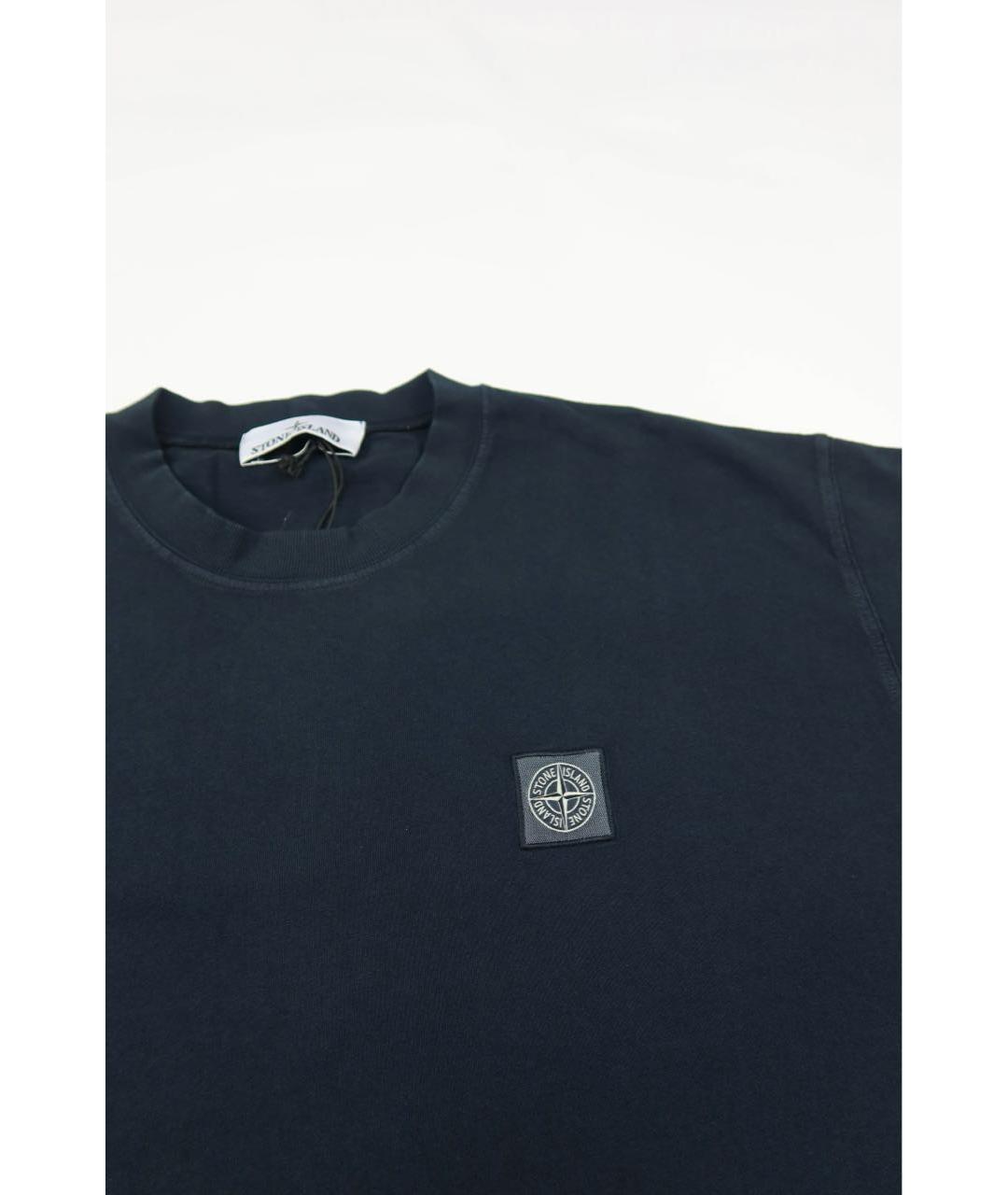 STONE ISLAND Темно-синяя хлопковая футболка, фото 3