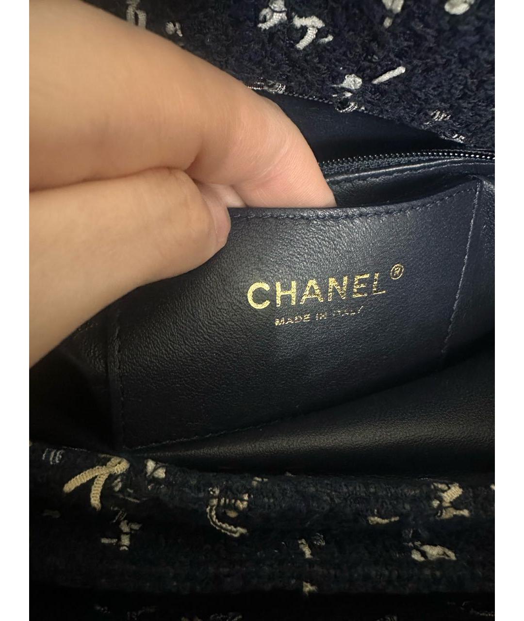 CHANEL Темно-синяя твидовая сумка с короткими ручками, фото 8
