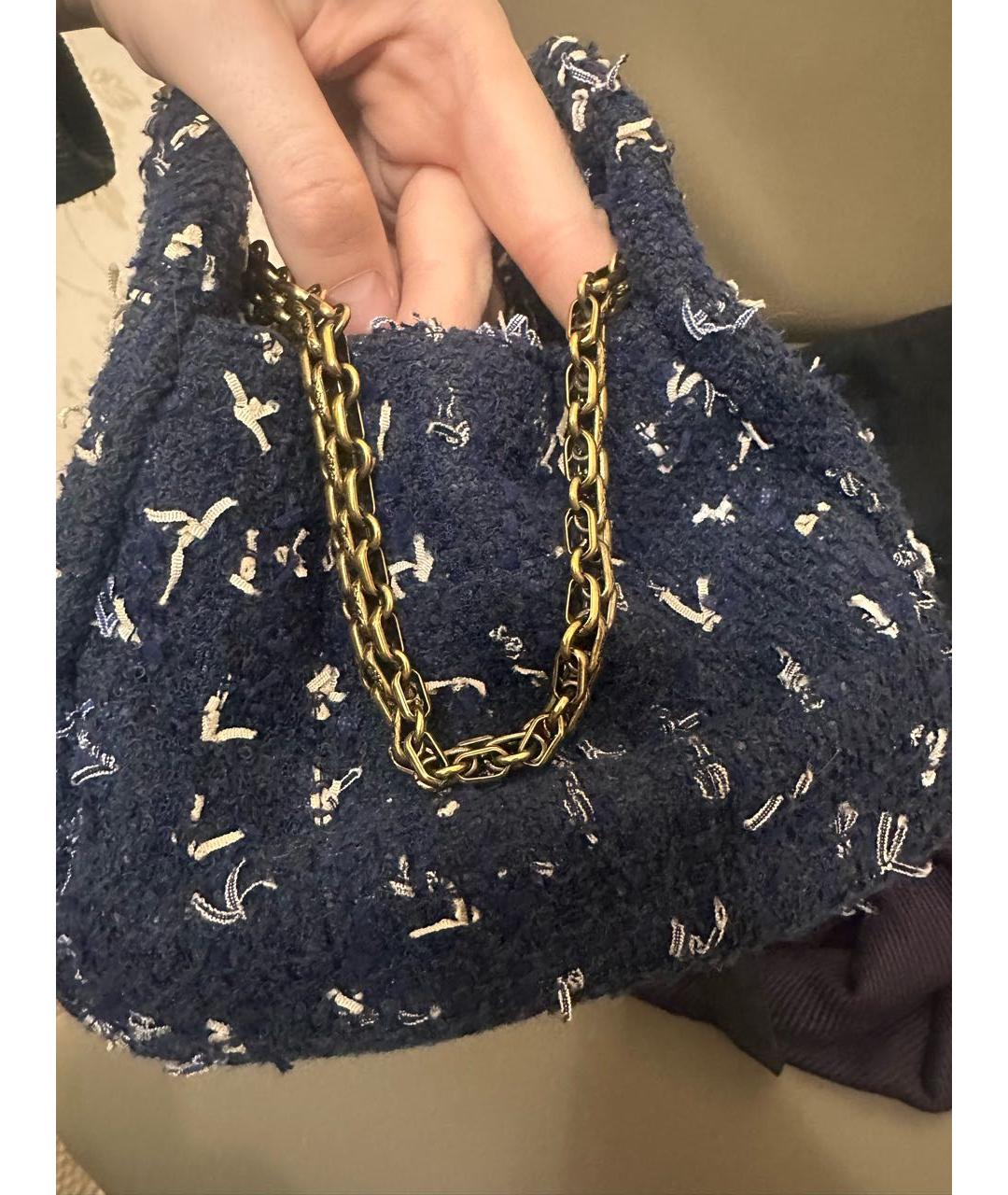 CHANEL Темно-синяя твидовая сумка с короткими ручками, фото 2