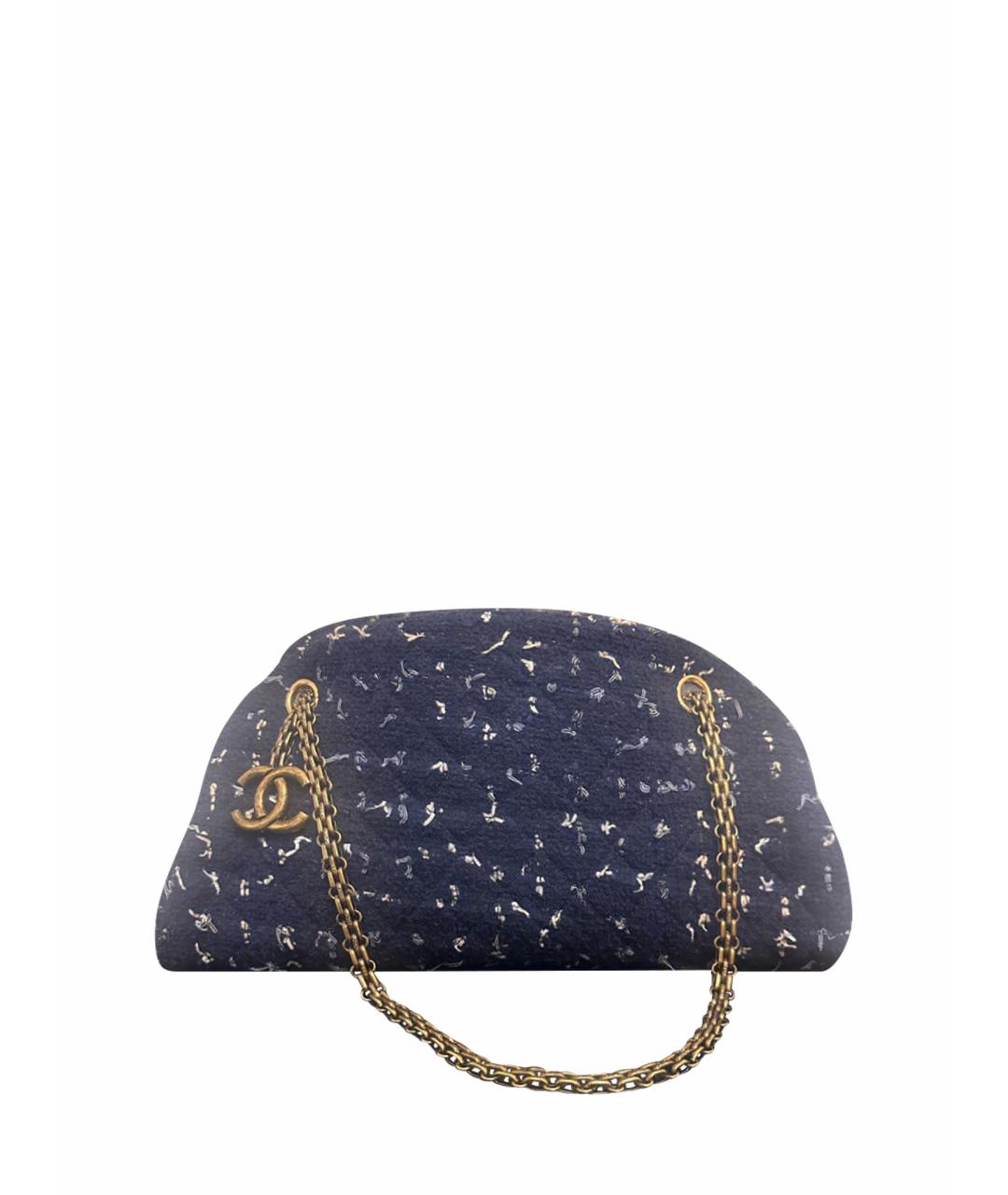 CHANEL Темно-синяя твидовая сумка с короткими ручками, фото 1
