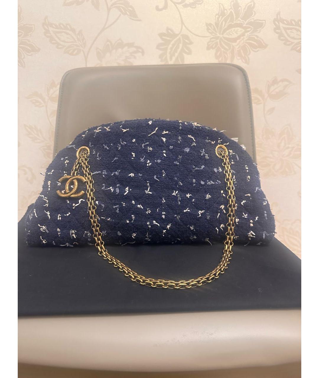 CHANEL Темно-синяя твидовая сумка с короткими ручками, фото 9
