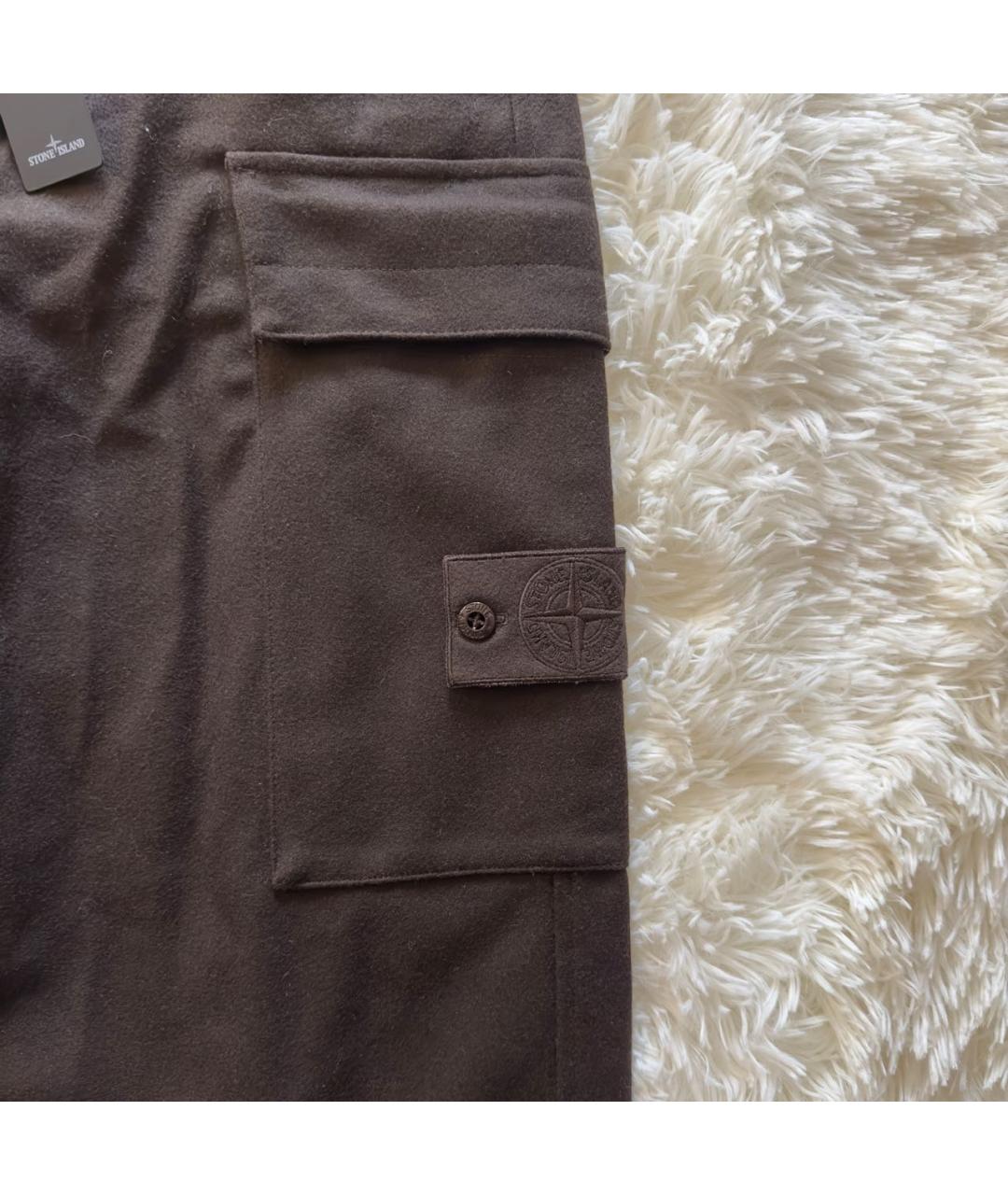 STONE ISLAND Коричневые шерстяные повседневные брюки, фото 3