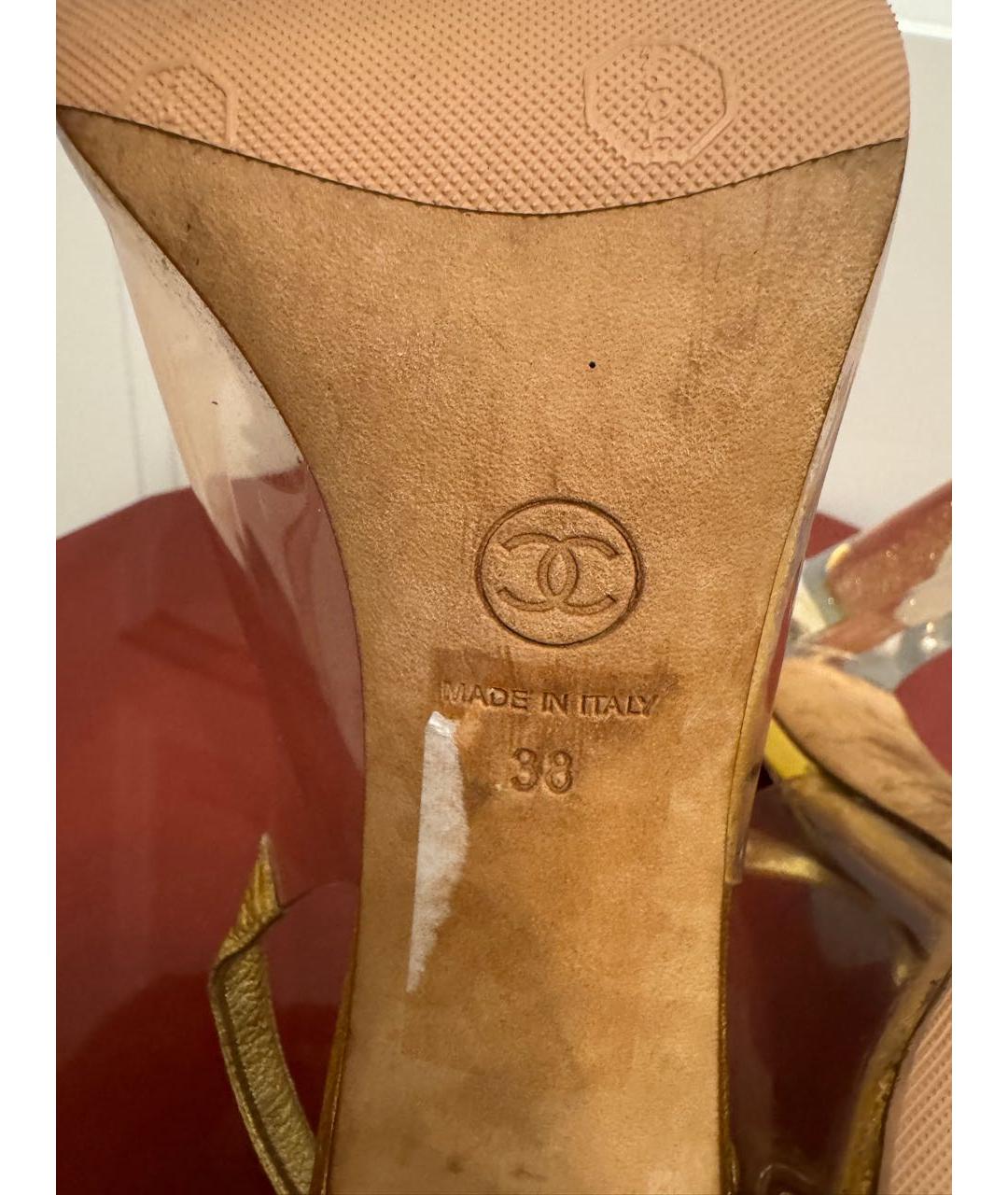 CHANEL Золотые босоножки, фото 5