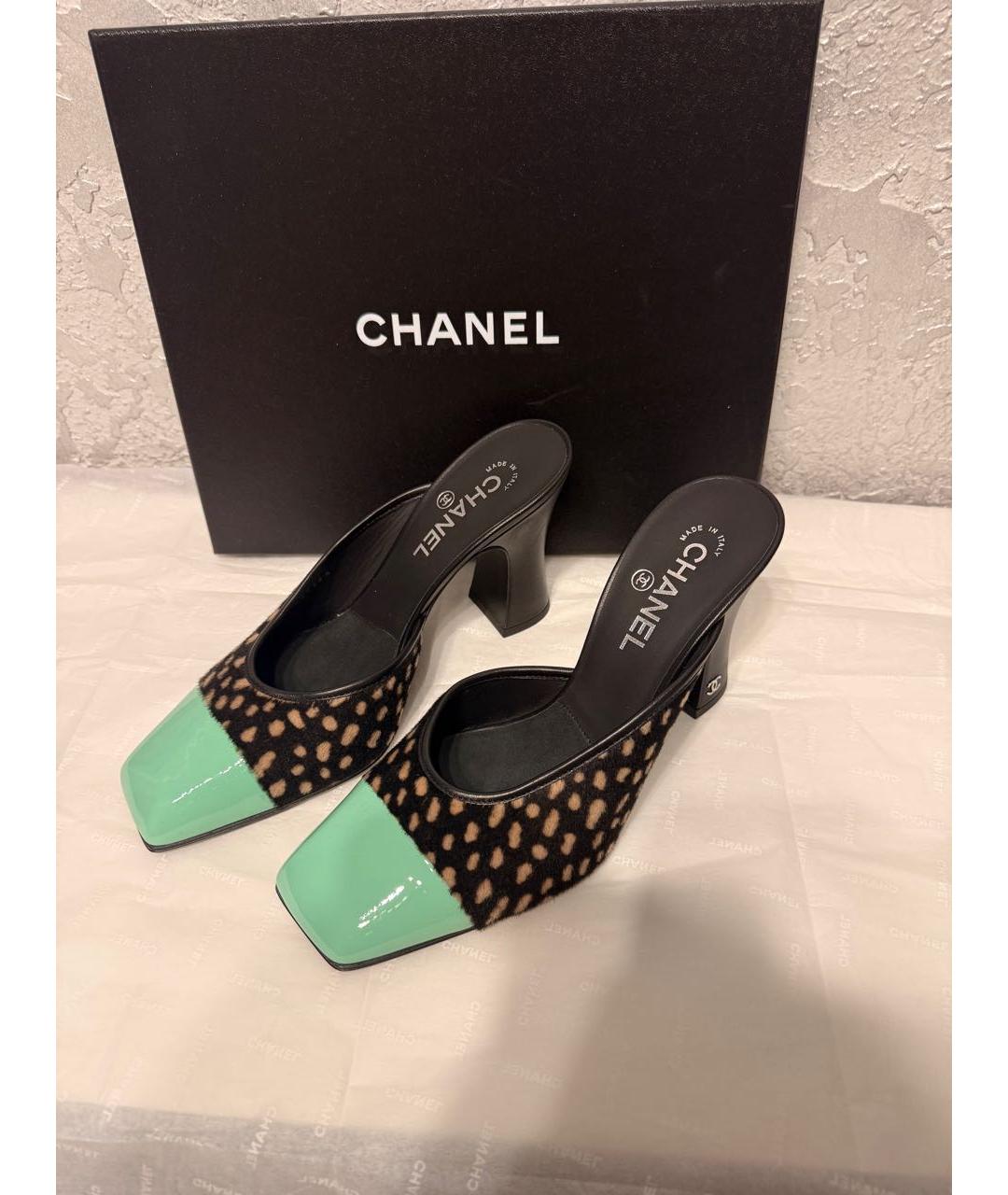 CHANEL Черные кожаные мюли, фото 5