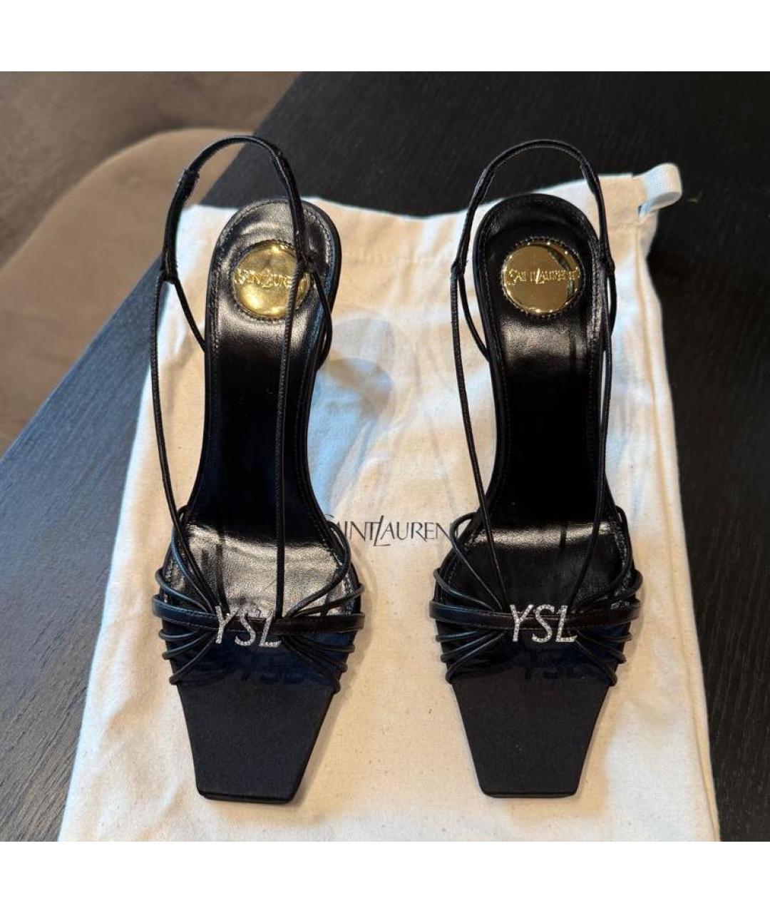 SAINT LAURENT Черные кожаные босоножки, фото 3