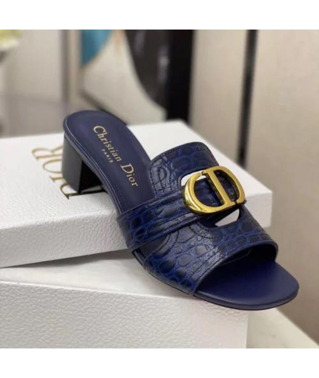 CHRISTIAN DIOR Темно-синие кожаные мюли, фото 3