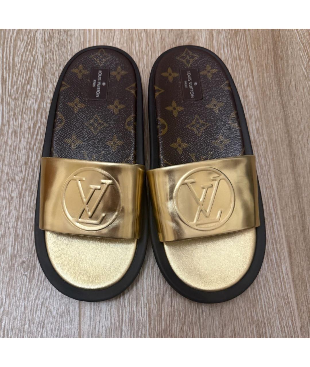 LOUIS VUITTON Золотые шлепанцы, фото 2