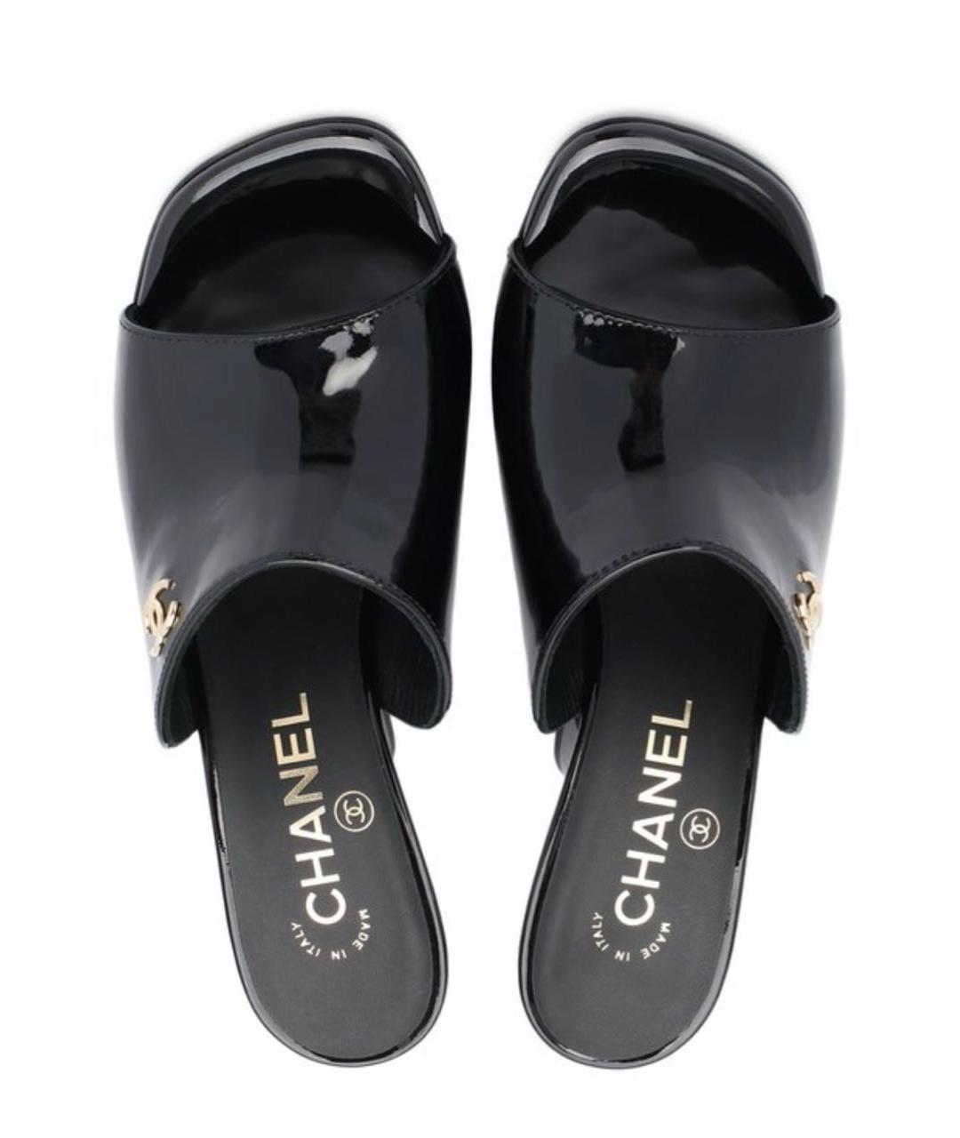 CHANEL Черные босоножки из лакированной кожи, фото 3