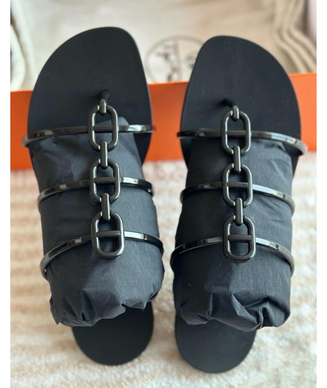 HERMES Черные шлепанцы, фото 3
