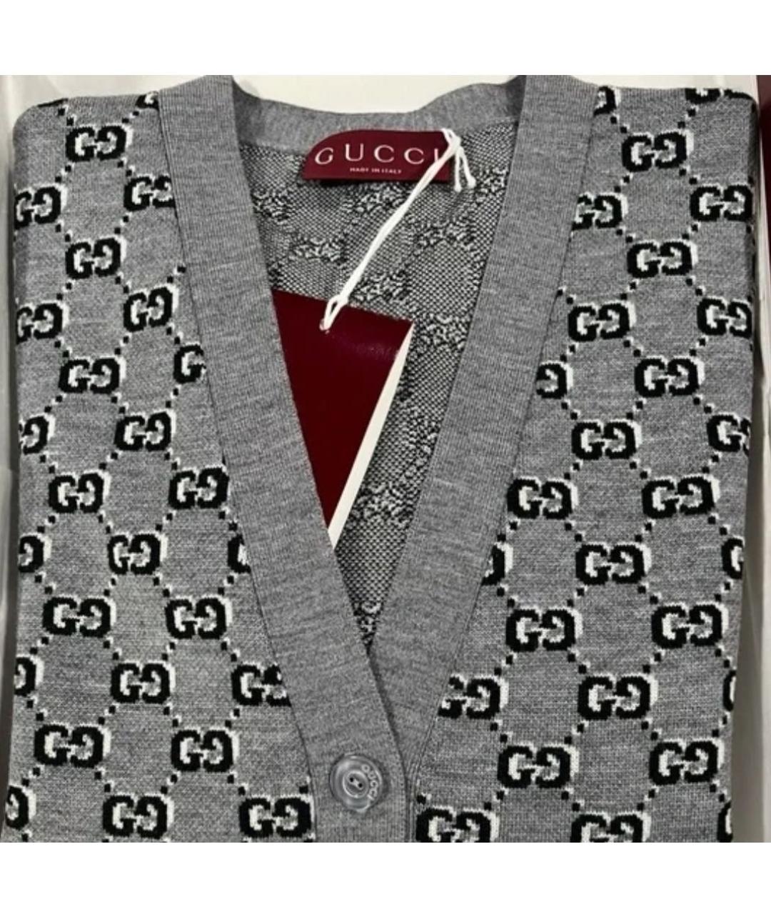 GUCCI Серый шерстяной кардиган, фото 6