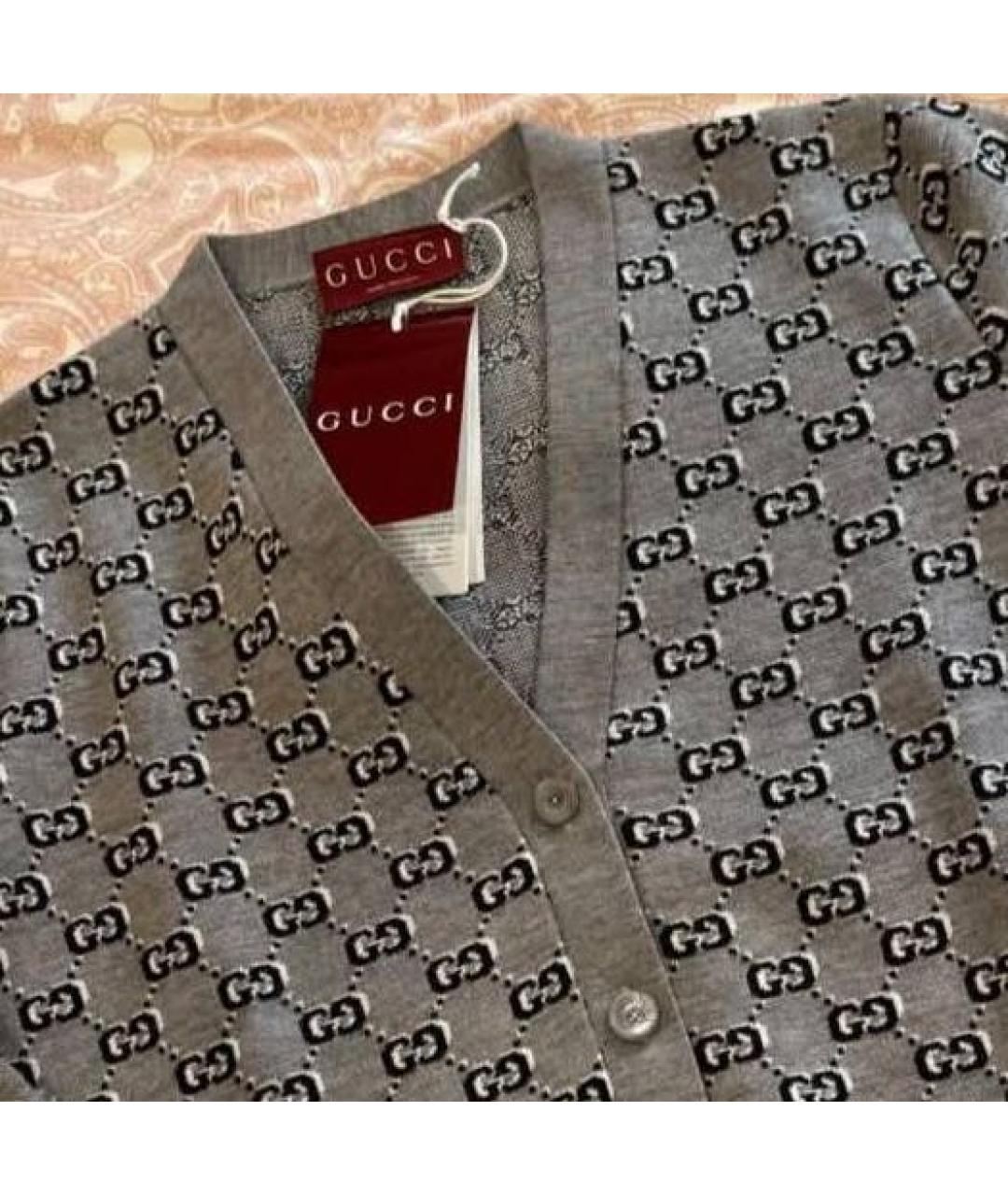 GUCCI Серый шерстяной кардиган, фото 3