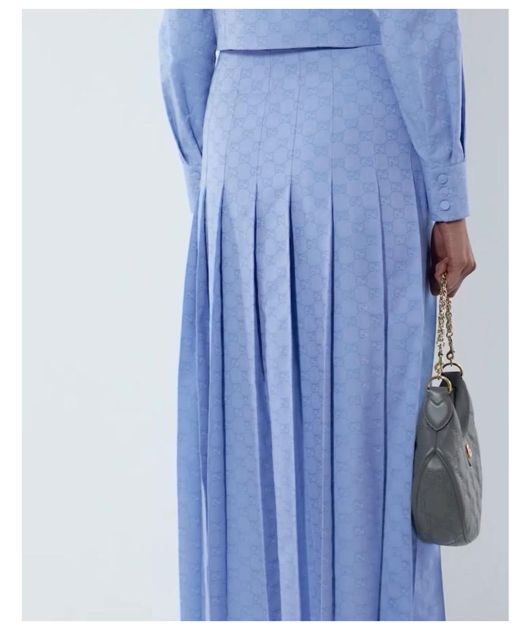 GUCCI Голубая хлопковая юбка макси, фото 3