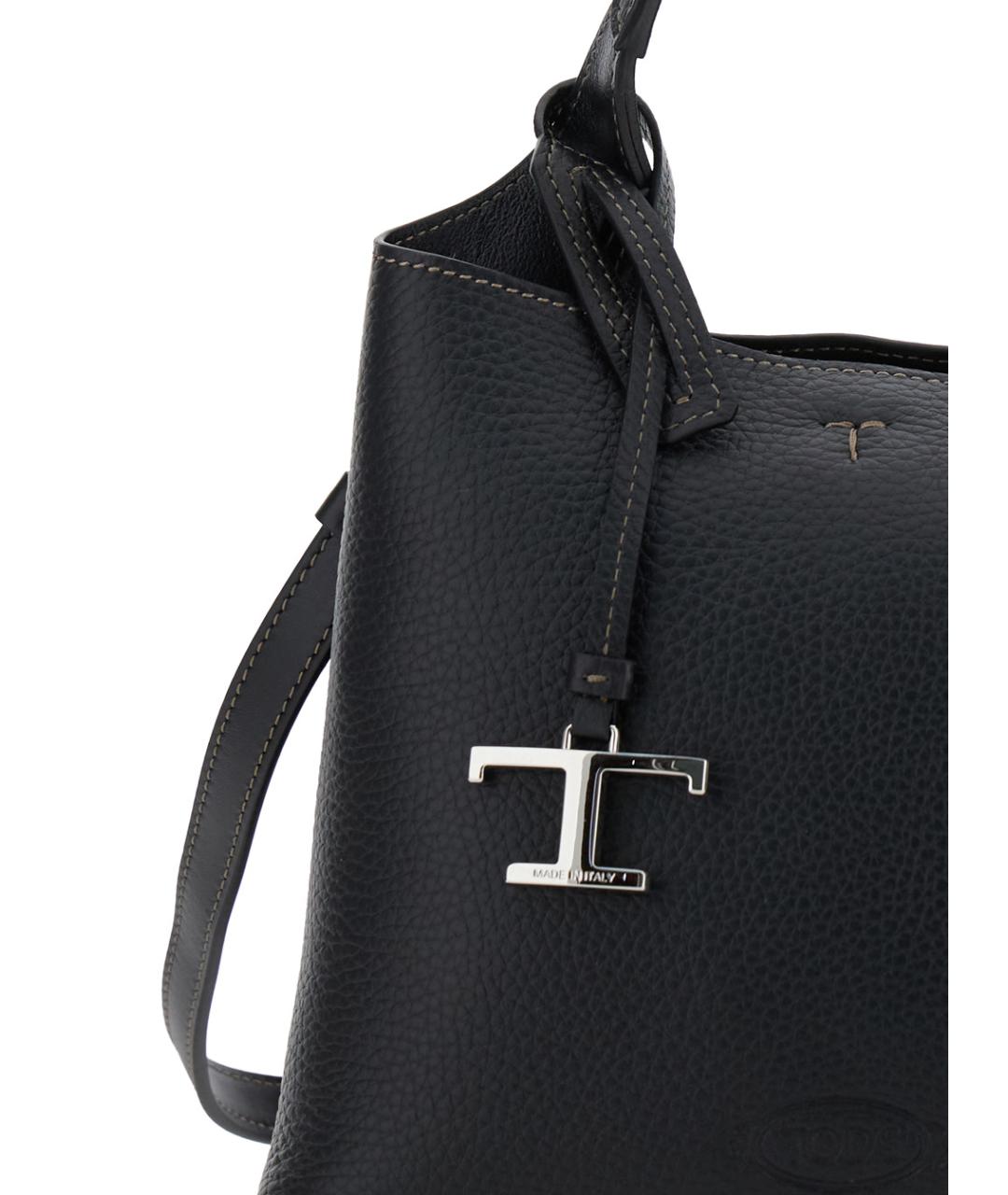 TOD'S Черная кожаная сумка тоут, фото 3